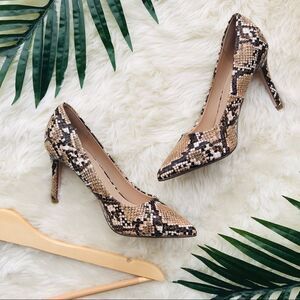 find. Pointed Toe Brown Snakeskin Heels